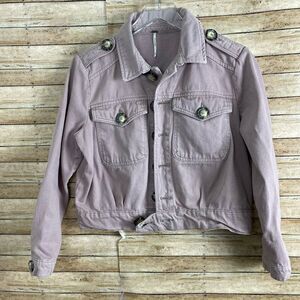 Free People Mauve Cropped Bomber Moto Jacket - Size XS